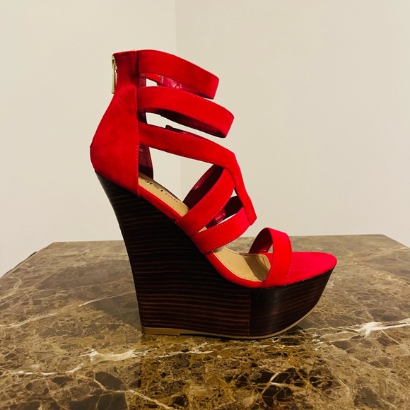 JustFab Shoes - JustFab Bold Pink Wedge Sandals